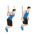 Gymnastic ring dips exercise. Flat vector illustration