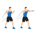 Resistance band chest press exercise, Flat vector illustration