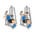 Hammer strength machine. Seated chest press exercise.