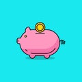 Simple piggy bank vector illustration on blue background Royalty Free Stock Photo