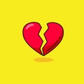 Broken heart vector illustration with red color isolated on yellow background