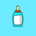 Simple baby milk bottle vector illustration isolated on blue background Royalty Free Stock Photo