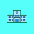 Simple hospital building vector illustration isolated on blue background