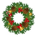 Traditional festive Christmas wreath isolated on white background. Royalty Free Stock Photo