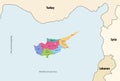 Cyprus regions vector map with neighbouring countries and territories Royalty Free Stock Photo