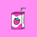 Strawberry juice with paper box package and straw vector illustration isolated on pink background