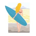 Surfing girl flat vector illustration