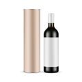 Glass Red Wine Bottle and Kraft Cardboard Tube Mockup Royalty Free Stock Photo