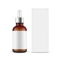 Frosted Dark Glass Dropper Bottle Mockup With Metal Cap, Blank Label, Paper Packaging Box Front View Royalty Free Stock Photo