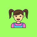 Simple girl avatar vector illustration isolated on green background