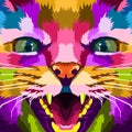 Close up colorful face cat pop art portrait isolated decoration