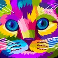 Close up colorful face cat pop art portrait posters design