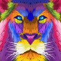 Close up lion face pop art portrait premium poster design