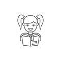 Simple line art style of girl reading a book Royalty Free Stock Photo