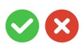 Flat vector icon. Green check mark and red cross. Right and wrong. Vector yes and no check marks on circles. Vector illustration Royalty Free Stock Photo