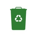 Vector green recycling bin with recycle logoon white background. Royalty Free Stock Photo