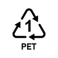 Plastic recycle symbol PET 1 vector icon. Plastic recycling code PET 1.