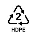 Plastic recycle symbol HDPE 2 vector icon. Plastic recycling code HDPE 2.