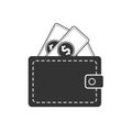 Flat wallet icon isolated on whie background vector illustration.