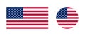 American flag flat vector logo icon. Simple vector button flag of the United States of America. Royalty Free Stock Photo