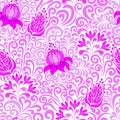 Seamless floral pattern vector. Different pink and purple flowers.