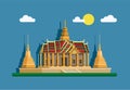 Grand Palace Golden Pagoda. Bangkok, Thailand Landmark building concept in flat cartoon illustration vector