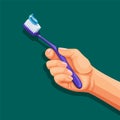 Hand hold tootbrush. dental care symbol concept in cartoon illustration vector Royalty Free Stock Photo