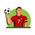 Soccer player star holding ball. professional athlete sport avatar mascot concept in cartoon illustration vector