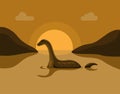 Lochness monster sillhouette in lake, urban legend story scene illustration vector