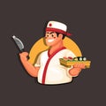 Chef sushi traditional japanese food restaurant mascot concept in cartoon illustration vector Royalty Free Stock Photo