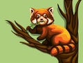 Chinese red panda eating leaves in tree. exotic animal illustration cartoon vector Royalty Free Stock Photo