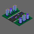 Arts And Architecture Modern Builidngs. Isometric Futuristic New City Vector Illustration