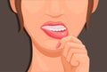 Women touch lips sprue, symptoms of Stomatitis. health medical symbol illustration cartoon vector Royalty Free Stock Photo