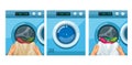 Washing machine instruction. dirty and clean cloth scene illustration vector