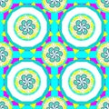 Seamless colourful pattern. Summer pattern in retro style, pink, yellow, blue, white colour. Vector.