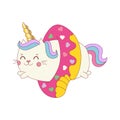 Vector illustration of a little cute white cat unicorn or caticorn . Royalty Free Stock Photo