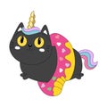 Vector illustration of a little cute black cat unicorn or caticorn . Royalty Free Stock Photo