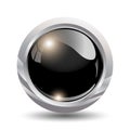 Black glossy button in a silver frame. Royalty Free Stock Photo