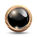 Black glossy button in a bronze frame. Royalty Free Stock Photo