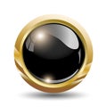 Black glossy button in a gold frame. Royalty Free Stock Photo