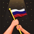 Russia flag on hand celebration for Russian independence day 12 june concept in cartoon illustration vector Royalty Free Stock Photo
