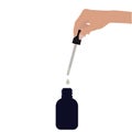 Female Hand Holding Pipette and Dropping Oil in Dropper Bottle