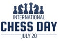 Chess day greeting card. Chess pieces silhouettes.