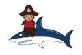 Cartoon character pirate and shark vector graphic Royalty Free Stock Photo