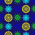 Summer abstract colourful pattern in retro style, blue background.