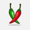 red and green chili illustration with simple style on white background, chili vector isolated Royalty Free Stock Photo