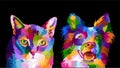 Colorful pets dog and cat pop art portrait style ready to print