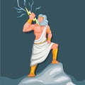 Zeus jupiter god of thunder with lightning bolt figure character. classical greek roman mythology illustration vector