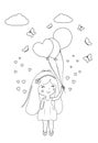 Little cute happy girl holding balloons. Easy printable. Royalty Free Stock Photo