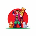 Momotaro standing with animal. momotaro is japanese heroes folklore fairy tale concept figure character in cartoon illustration v